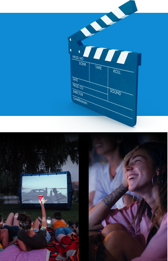 clapper, outdoor screening, friends, movie glow
